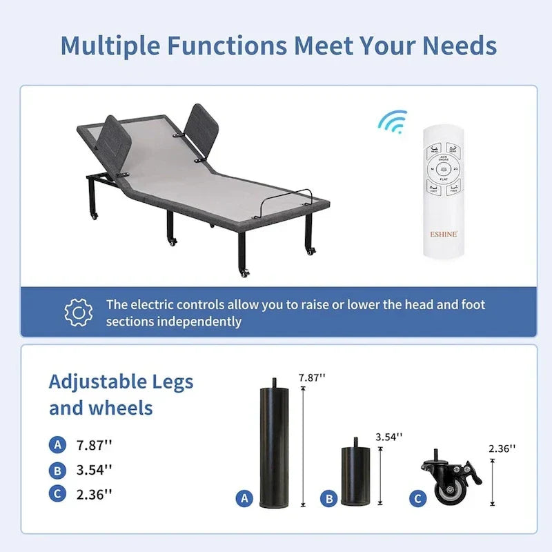 Cama articulada con control remoto inalámbrico, base de cama de hospital con/sin colchón