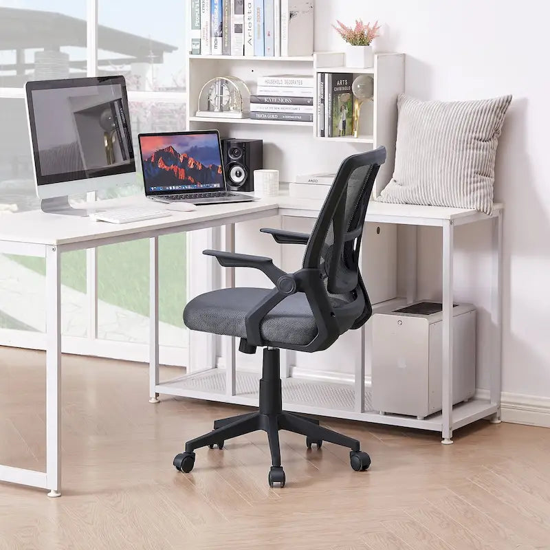 Silla de oficina Javlergo con respaldo medio giratorio y soporte lumbar, silla ergonómica de malla para ordenador con reposabrazos