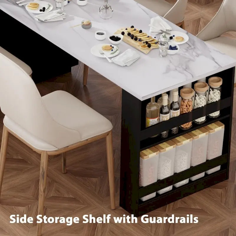 82.7 Isla de cocina de madera para 4-6 personas con mesa de comedor extensible y almacenamiento doble