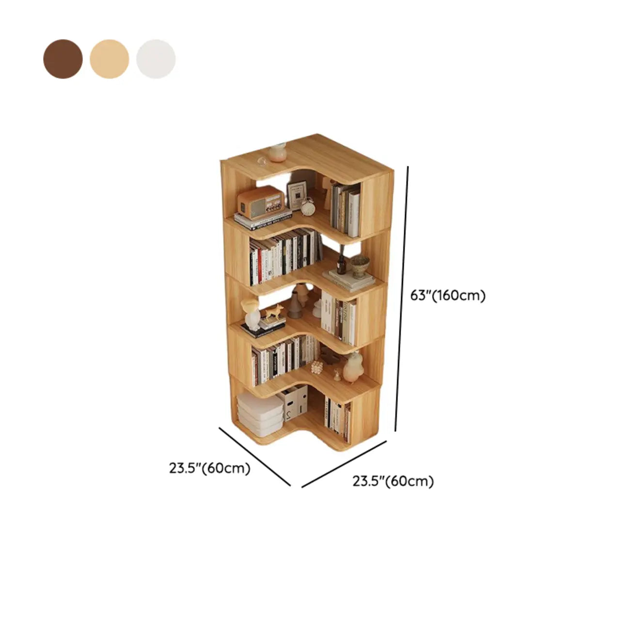 Estantería esquinera de madera manufacturada con 6 estantes