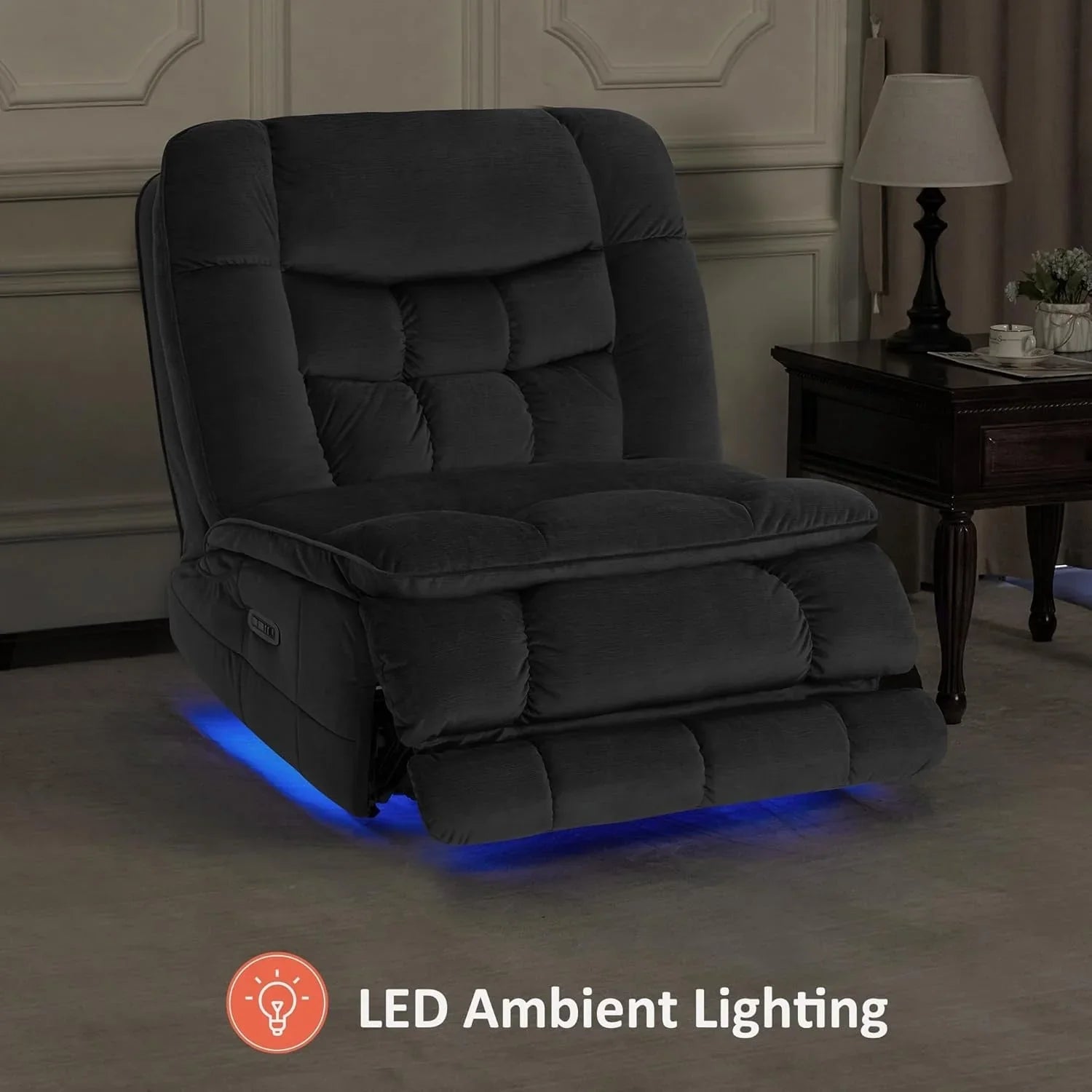 MCombo Sillón reclinable de balanceo eléctrico sin brazos con doble motor de gran tamaño, reclinable sin brazos, perfecto para sala de estar, tela PR607