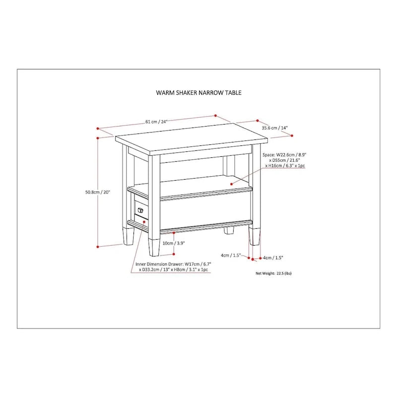 WYNDENHALL Norfolk Mesa auxiliar estrecha rectangular de madera maciza, estilo de transición, 14 pulgadas de ancho - 14 pulgadas de ancho