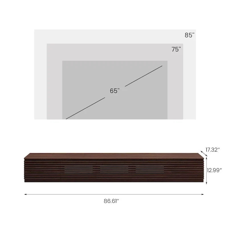 Mueble de TV Minimalista con CajonesMueble de TV de Madera Maciza con Armarios, Puerta Abatible, Chapa de Nogal, Completamente Ensamblado
