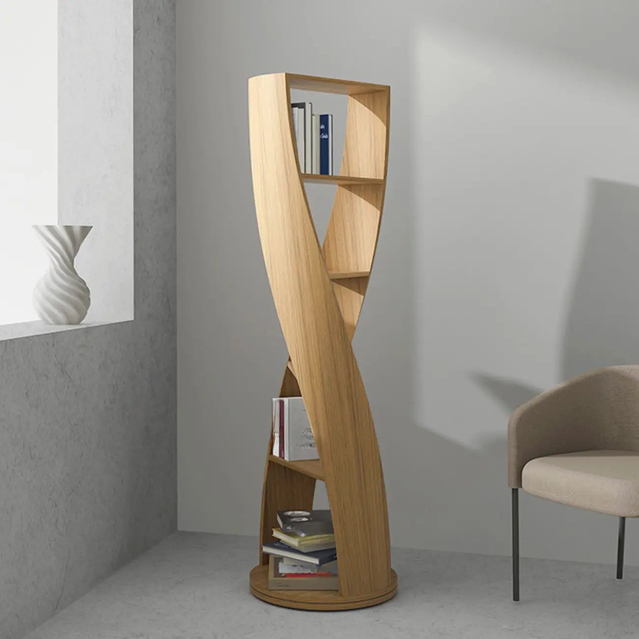 Estantería vertical de madera de 5 niveles con forma de reloj de arena contemporáneo