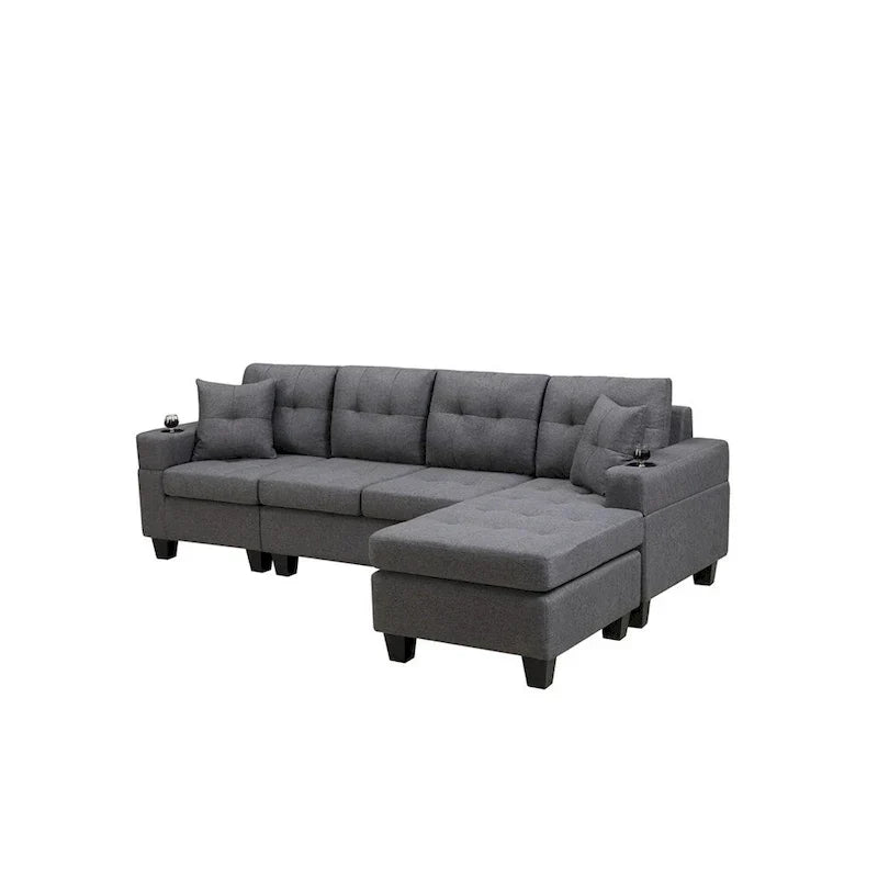 Sofá Seccional para Sala de Estar con Chaise Longue en Forma de L y portavasos