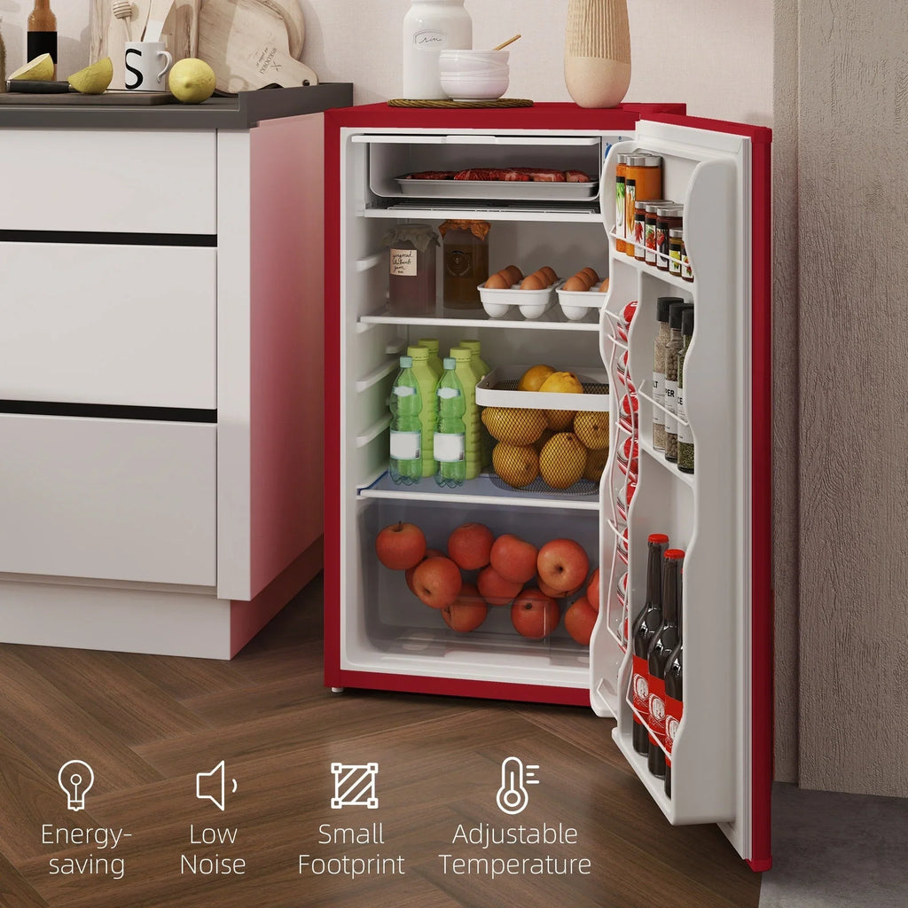 Mini Frigo da 3,2 Cu.Ft con Congelatore, Frigorifero Compatto a Porta Singola con Termostato Regolabile per Camera da Letto