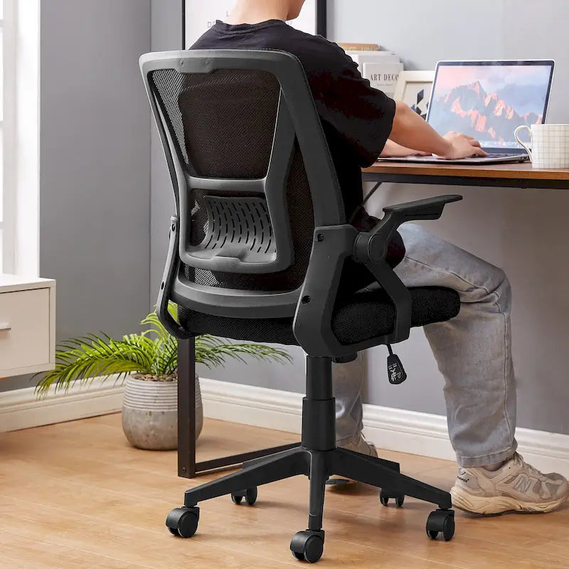 Silla de oficina Javlergo con respaldo medio giratorio y soporte lumbar, silla ergonómica de malla para ordenador con reposabrazos