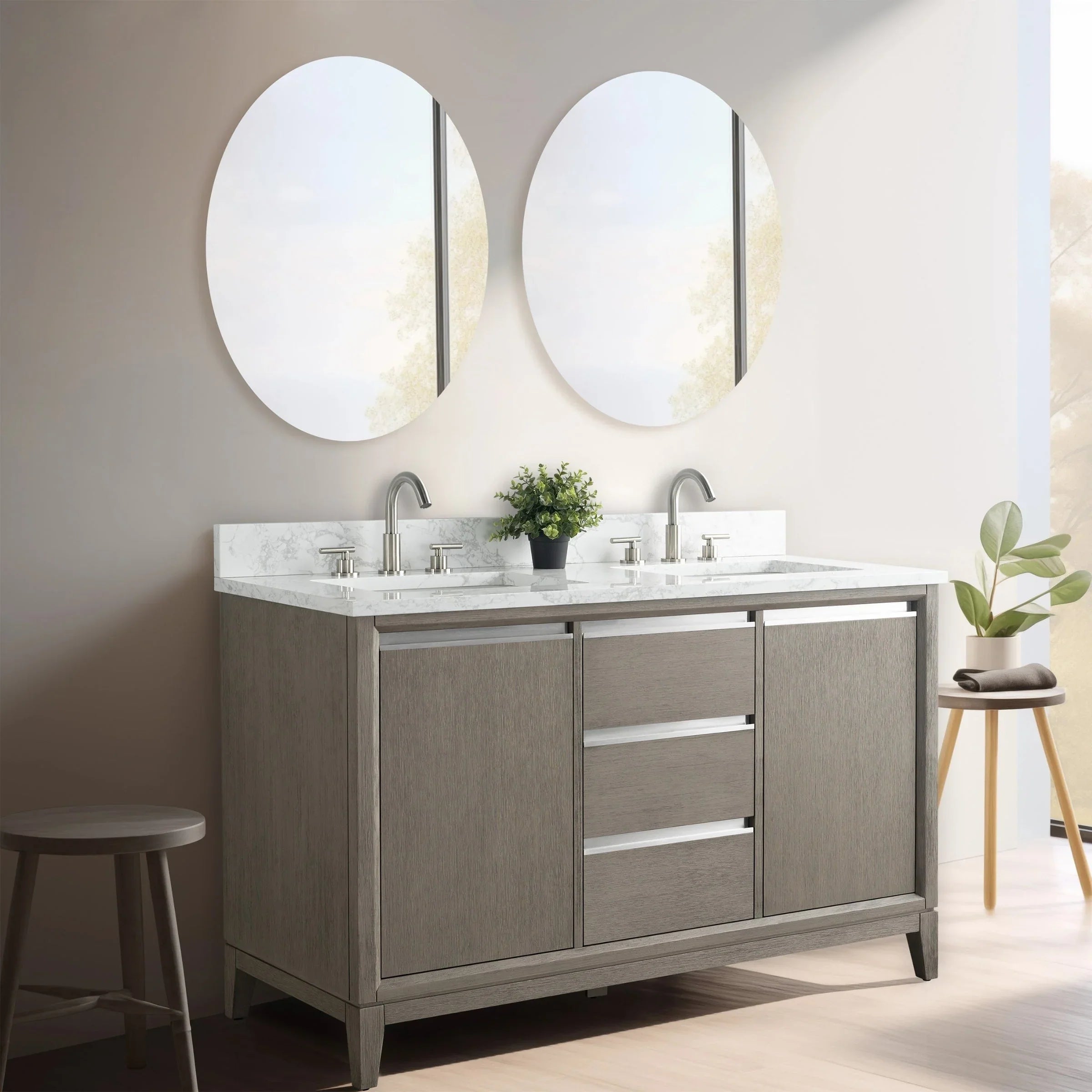 Mueble de baño Vanity Art con lavabo de cerámica y encimera de mármol de ingeniería
