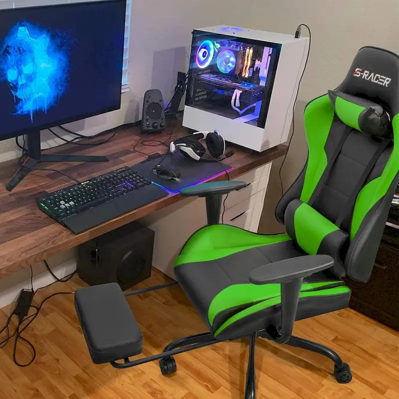 Silla Gamer con Reposapiés - Silla de Escritorio Ergonómica
