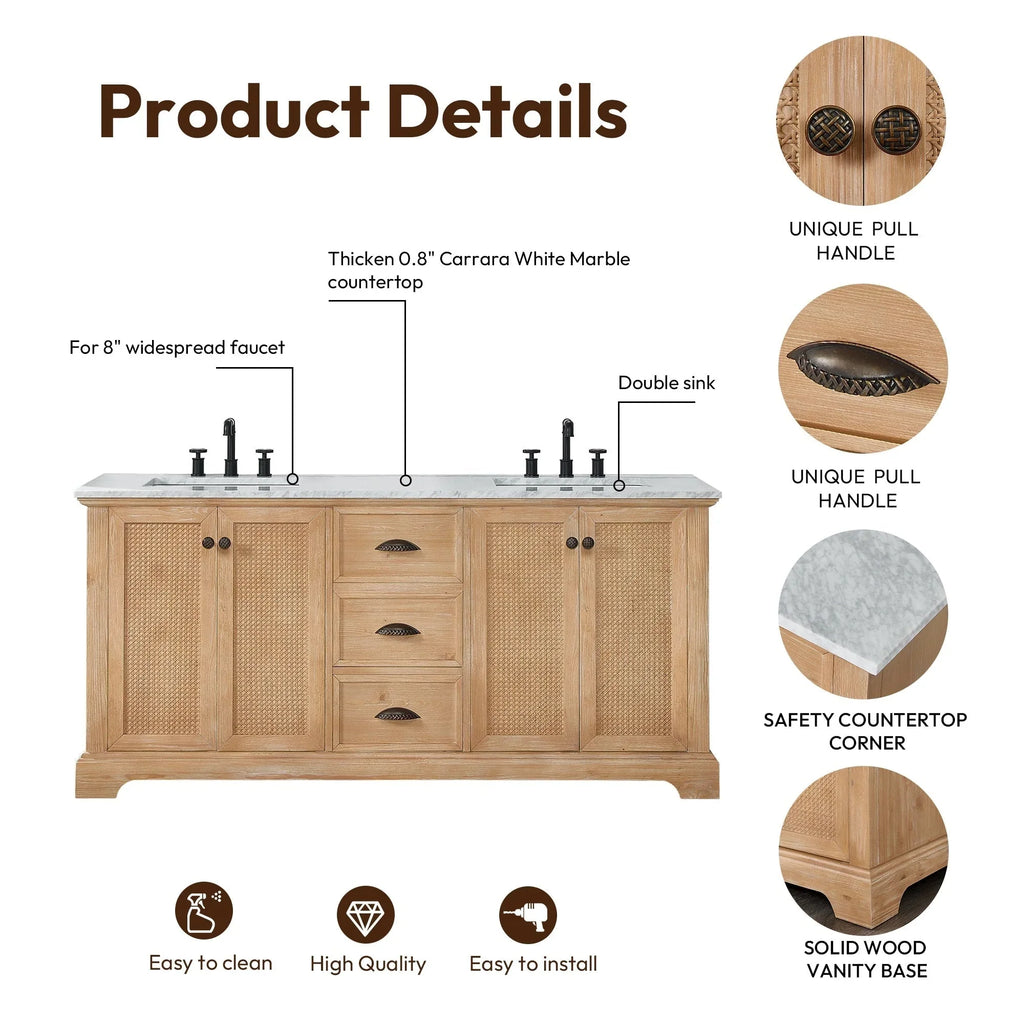 Mueble de baño Hervas con encimera de mármol natural sin espejo