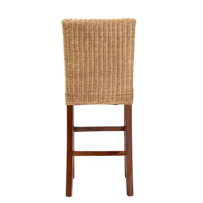 Sgabello da bar Racquel in rattan naturale e legno di mogano - Ergonomico, nessun assemblaggio richiesto