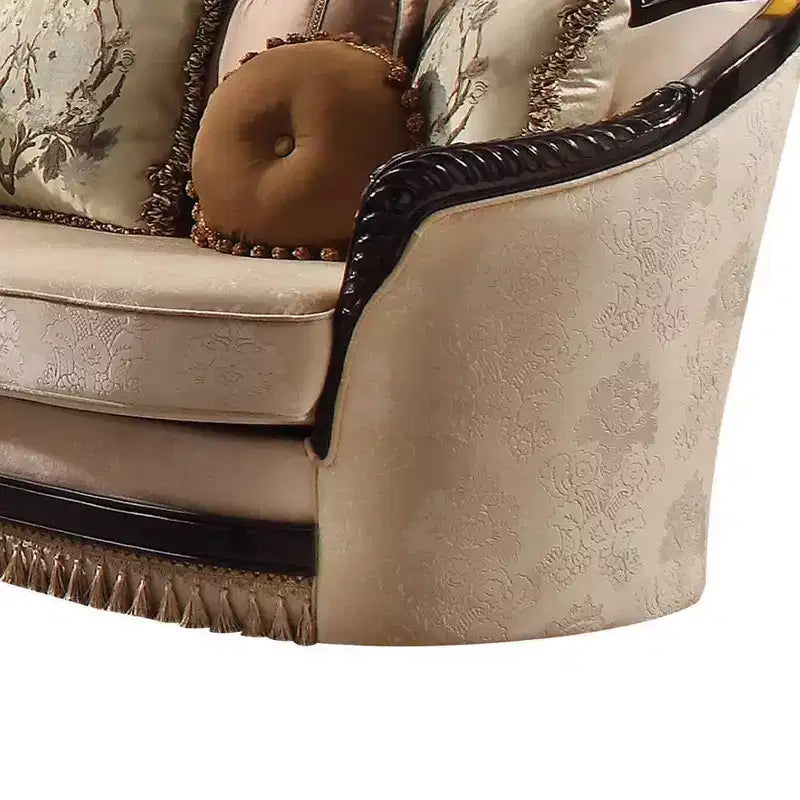 Divano Ernestine 91" - Tessuto marrone chiaro/Nero, Design tradizionale, Profili in legno, Piedino a cipolla, Molle insacchettate
