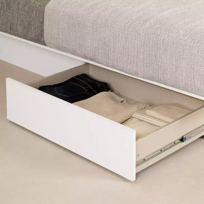 Letto Matrimoniale Fusion Queen con 2 Cassetti Contenitori - Bianco Puro, Stile Contemporaneo