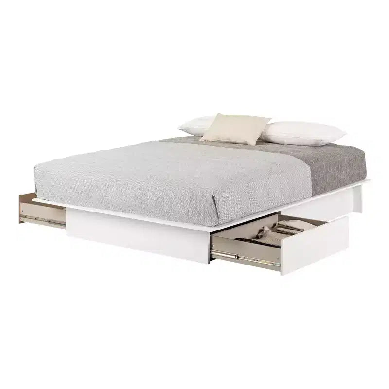 Letto Matrimoniale Fusion Queen con 2 Cassetti Contenitori - Bianco Puro, Stile Contemporaneo
