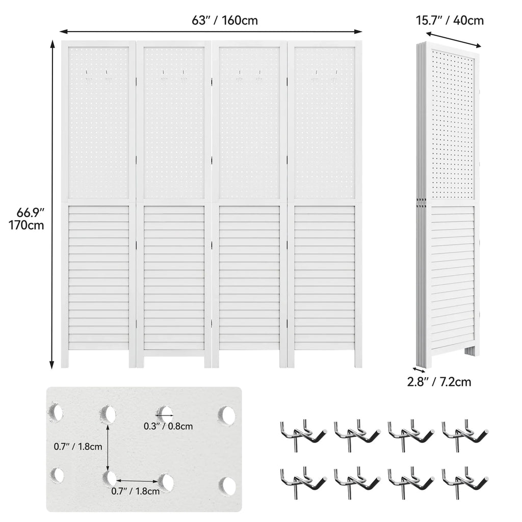 Moasis 67 Divisor de ambiente de madera de 4 paneles, blanco