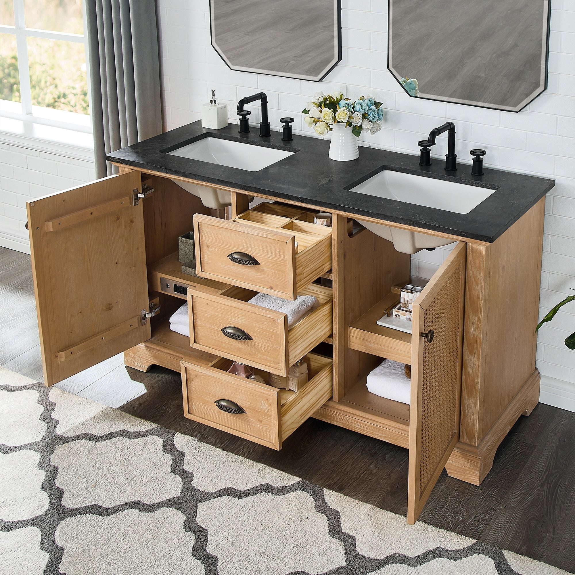 Mueble de baño Hervas con encimera de mármol natural sin espejo