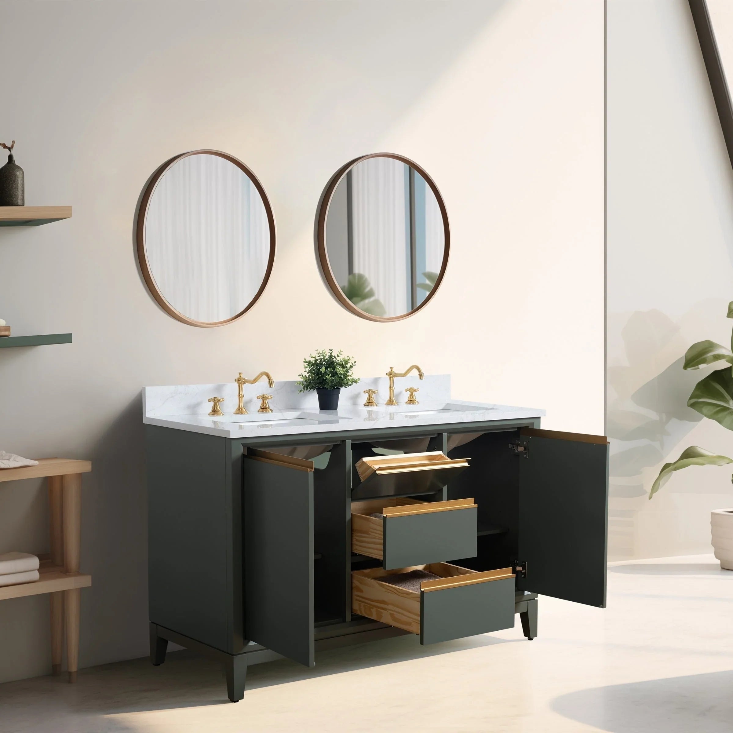 Mueble de baño Vanity Art con lavabo de cerámica y encimera de mármol de ingeniería