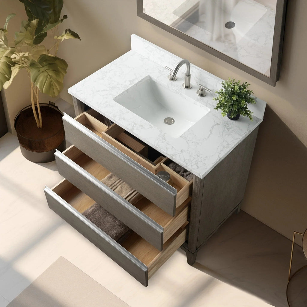 Mueble de baño Vanity Art con lavabo de cerámica y encimera de mármol de ingeniería