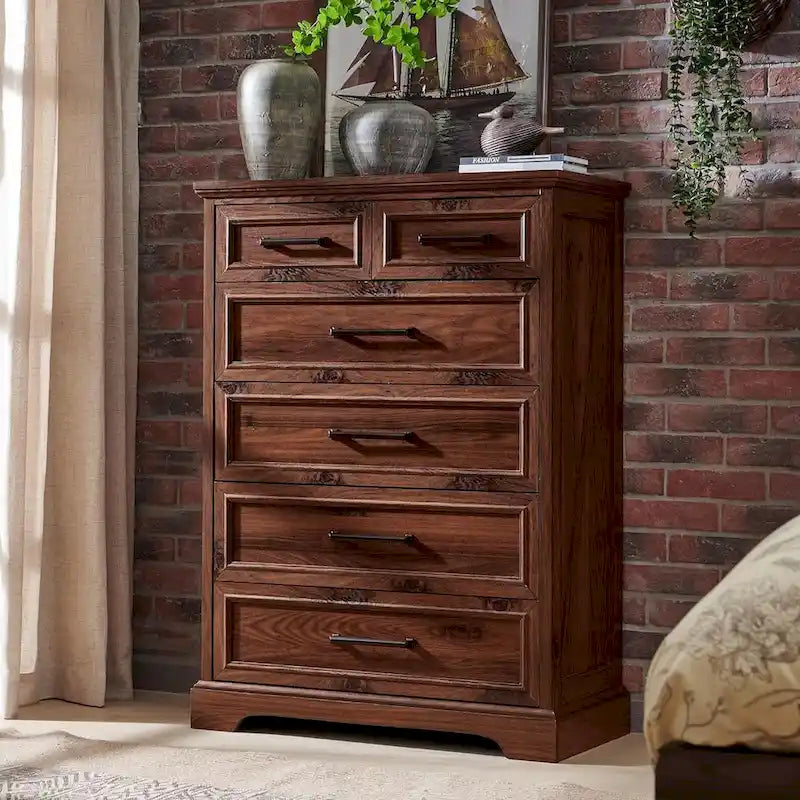 Cómodas de 6 cajones estilo rústico, de madera para dormitorio
