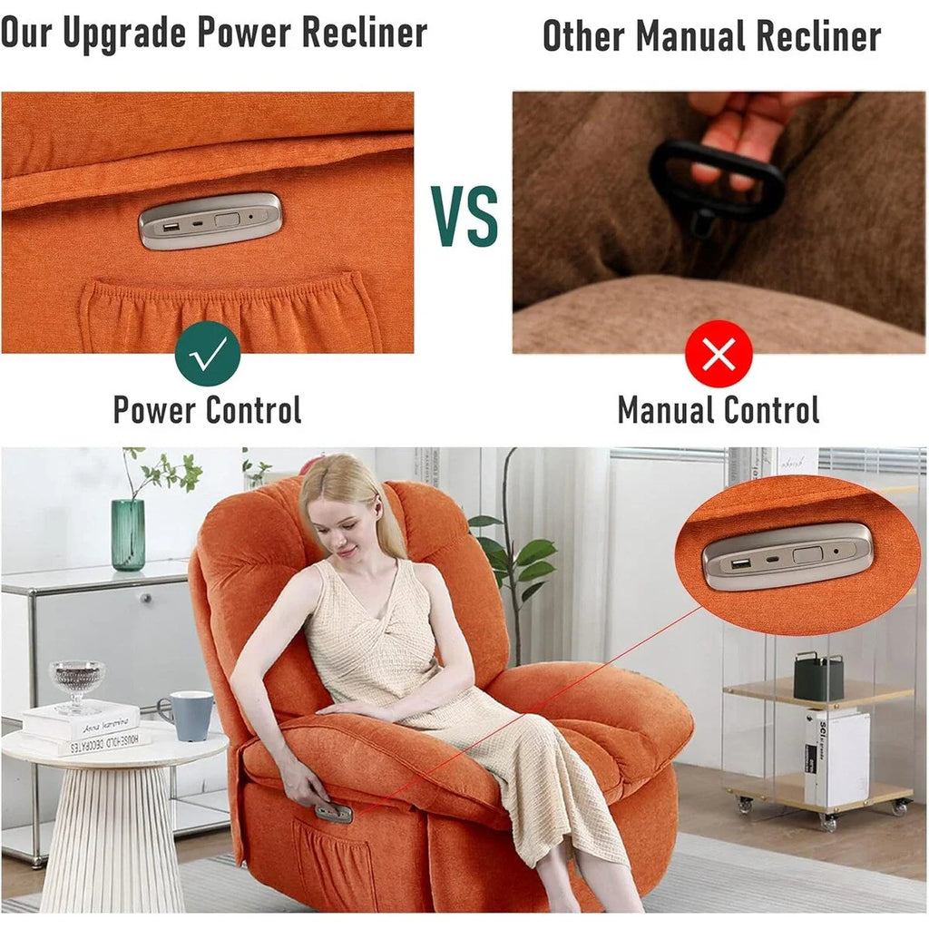 XINMICS Sillón Reclinable Eléctrico Giratorio, Sillones Reclinables Mecedora con Masaje y Calefacción, USB, USB-C y Bolsillo Lateral