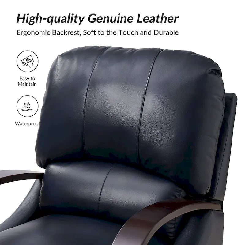 Sofá reclinable manual Alex Mid-century Modern Cigar de cuero genuino con brazos curvos de madera