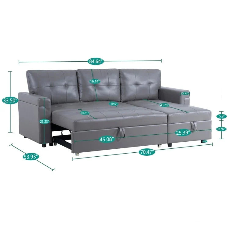 Divano componibile convertibile reversibile con letto estraibile, chaise longue con contenitore nascosto e gambe durevoli