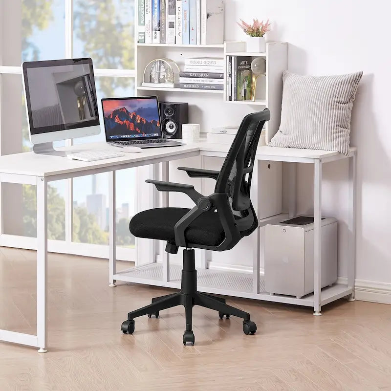 Silla de oficina Javlergo con respaldo medio giratorio y soporte lumbar, silla ergonómica de malla para ordenador con reposabrazos