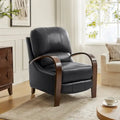 Sofá reclinable manual Alex Mid-century Modern Cigar de cuero genuino con brazos curvos de madera