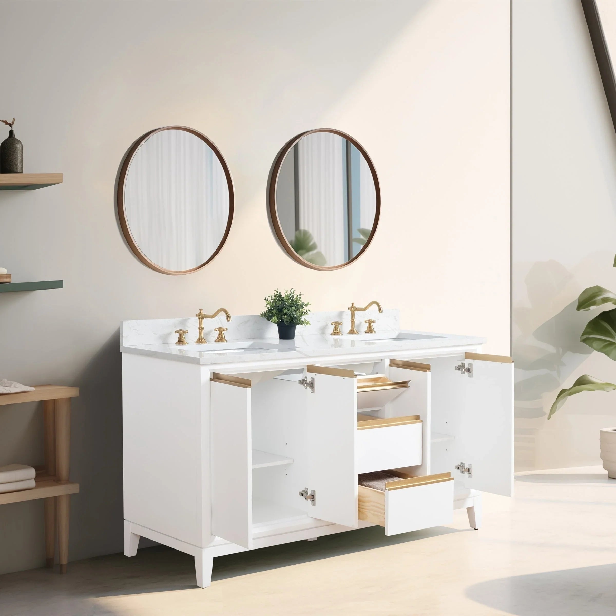 Mueble de baño Vanity Art con lavabo de cerámica y encimera de mármol de ingeniería