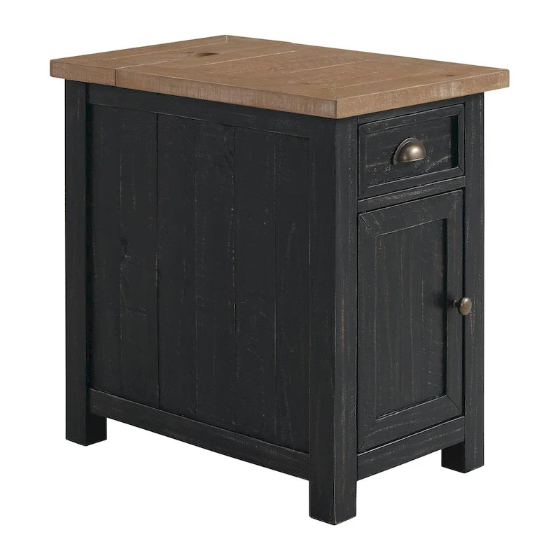Mesa auxiliar Monterey de madera maciza con tomas de corriente ocultas