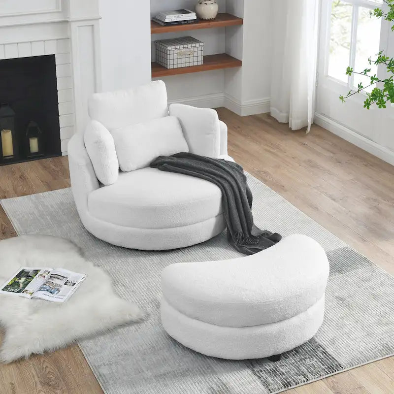 Sillón redondo giratorio grande con otomana de almacenamiento Moon