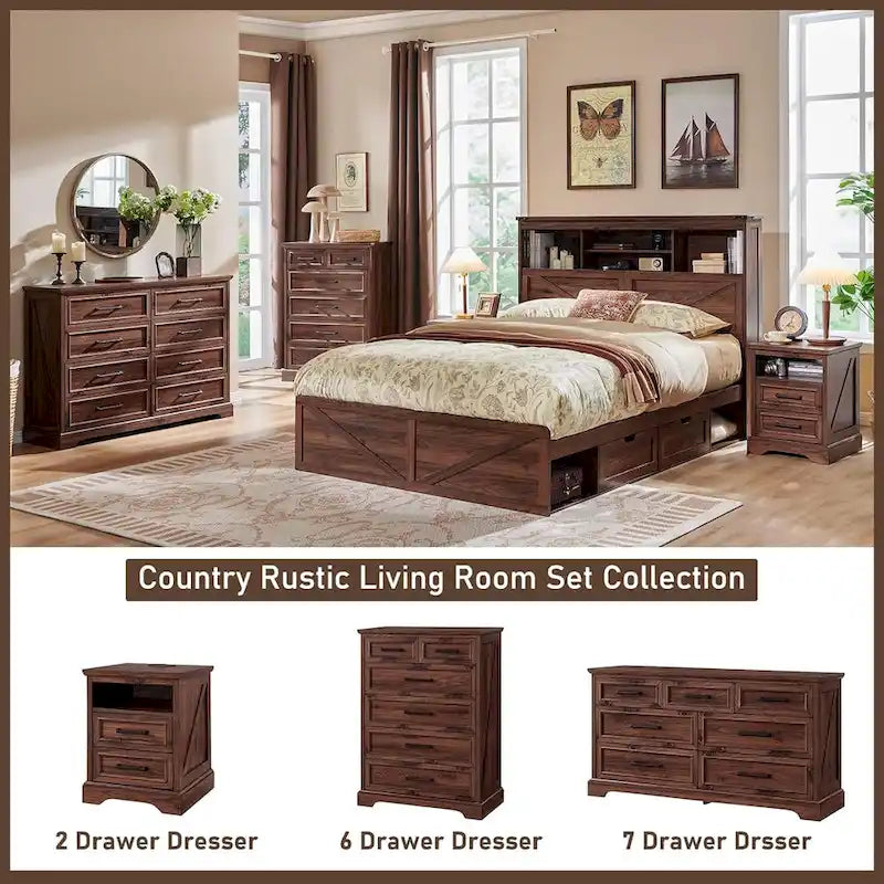 Cómodas de 6 cajones estilo rústico, de madera para dormitorio