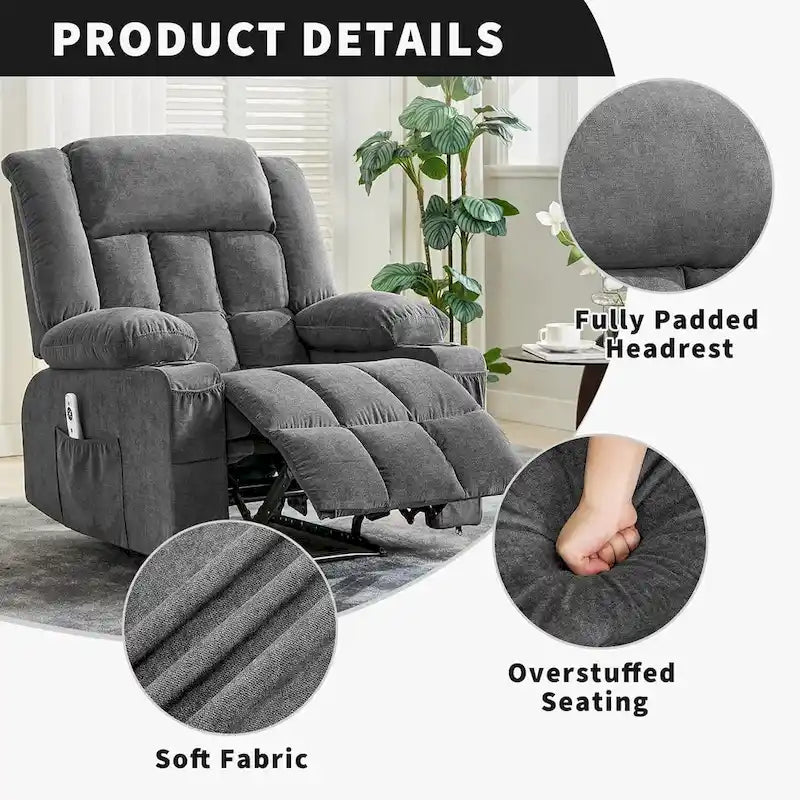 Sillón reclinable con control remoto, calor y masaje