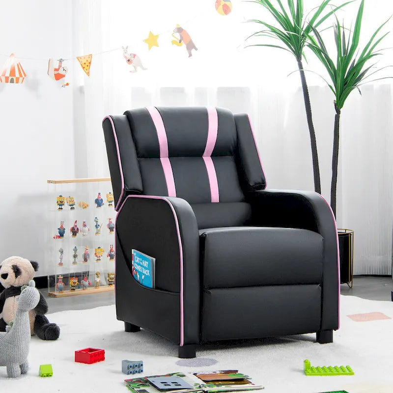 Sillón reclinable para niños Gymax, sofá ergonómico de cuero con reposapiés