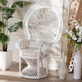 Silla pavo real moderna de mimbre natural blanco bohemio