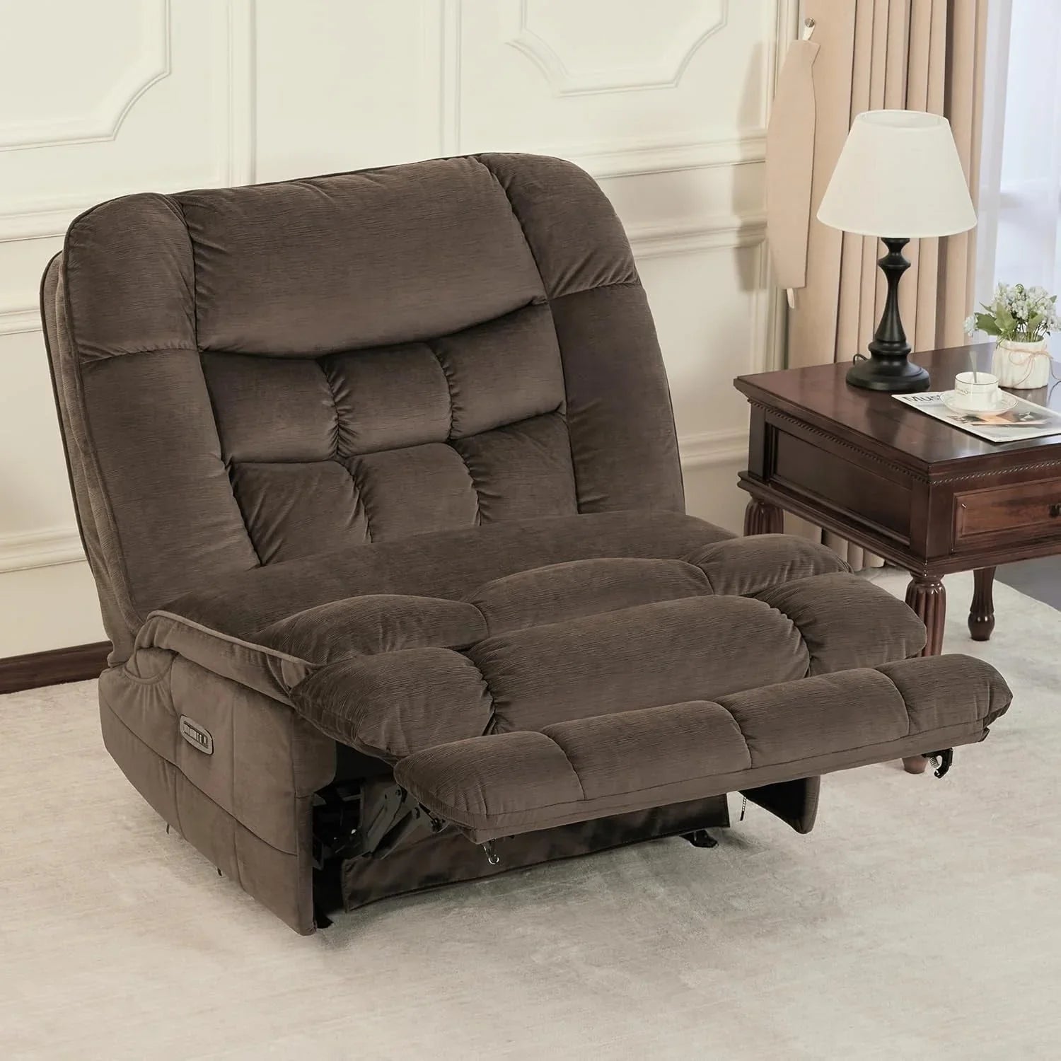 MCombo Sillón reclinable de balanceo eléctrico sin brazos con doble motor de gran tamaño, reclinable sin brazos, perfecto para sala de estar, tela PR607