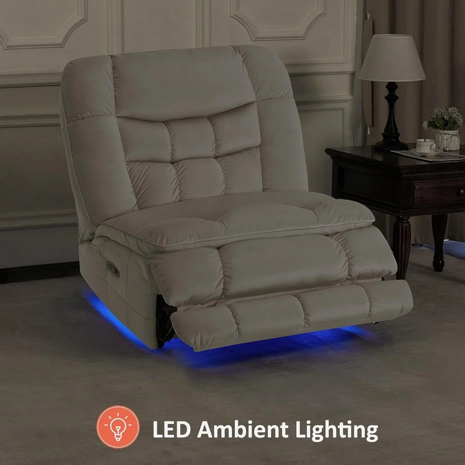MCombo Sillón reclinable de balanceo eléctrico sin brazos con doble motor de gran tamaño, reclinable sin brazos, perfecto para sala de estar, tela PR607