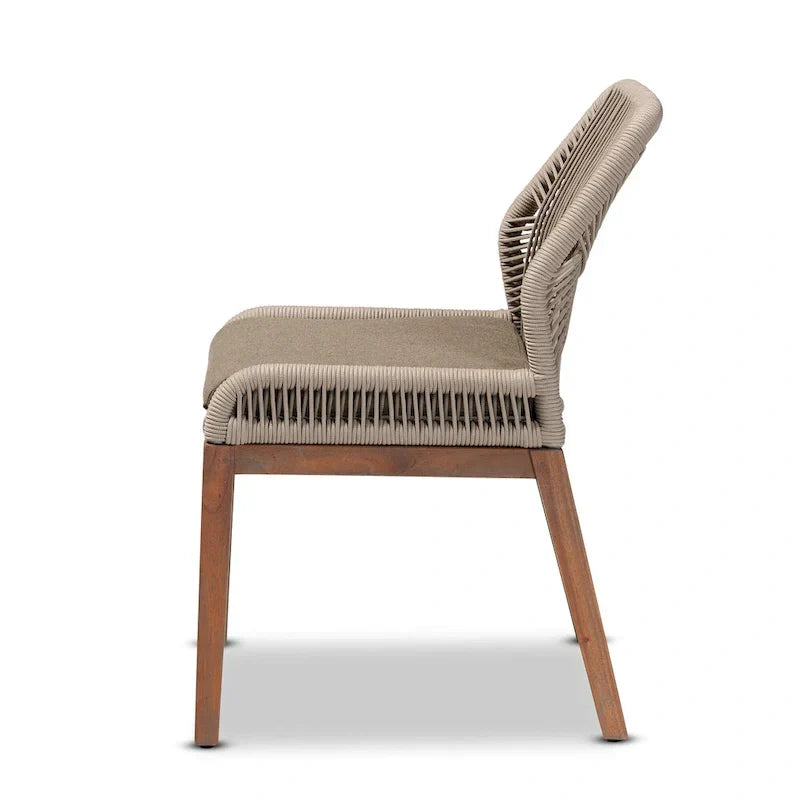 Silla de comedor moderna de caoba de estilo transicional con cuerda trenzada – Gris