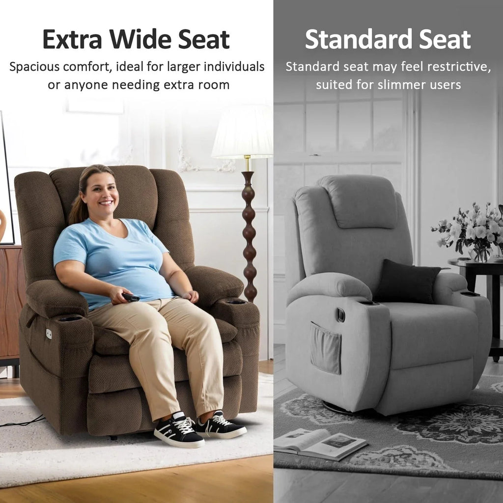 MCombo Sillón reclinable elevador eléctrico con motor dual ancho grande, masaje y doble calefacción para personas mayores altas y corpulentas, tela R7635