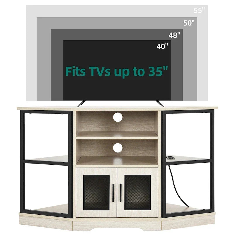 Mueble esquinero para TV estilo rústico, centro de entretenimiento y consola multimedia para televisores de hasta 55 pulgadas con toma de corriente
