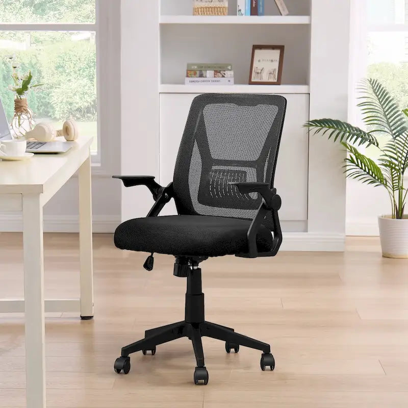 Silla de oficina Javlergo con respaldo medio giratorio y soporte lumbar, silla ergonómica de malla para ordenador con reposabrazos