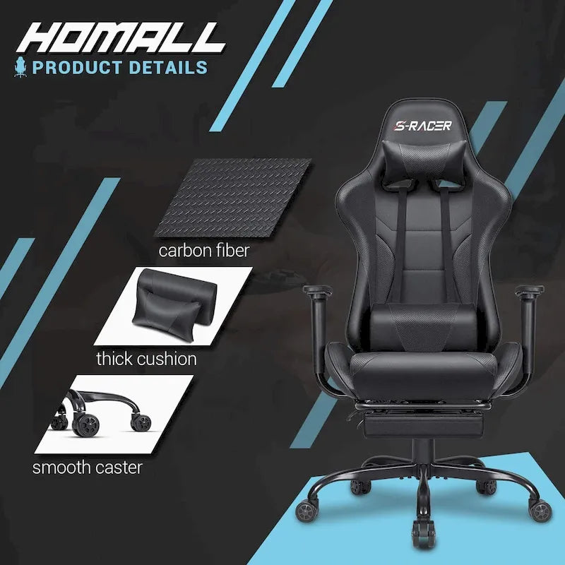 Silla Gamer con Reposapiés - Silla de Escritorio Ergonómica