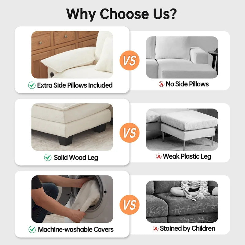 Sofá seccional modular, sofá seccional Cloud cómodo con otomana, sofá cama de asiento profundo para sala de estar
