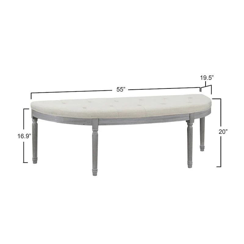 Banco tapizado capitoné beige con patas de madera - 55W x 20H