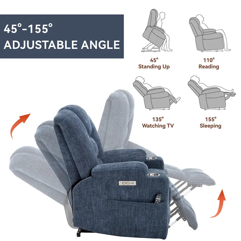 Sillón reclinable Power Lift con masaje y calor, reclinables anchos Lazy Boy extragrandes con USB, puertos tipo C y 2 portavasos de acero