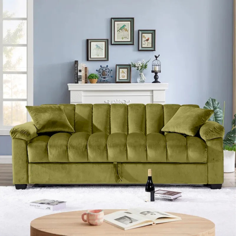Sofá cama convertible de almacenamiento de terciopelo de 82.7" con 2 almohadas