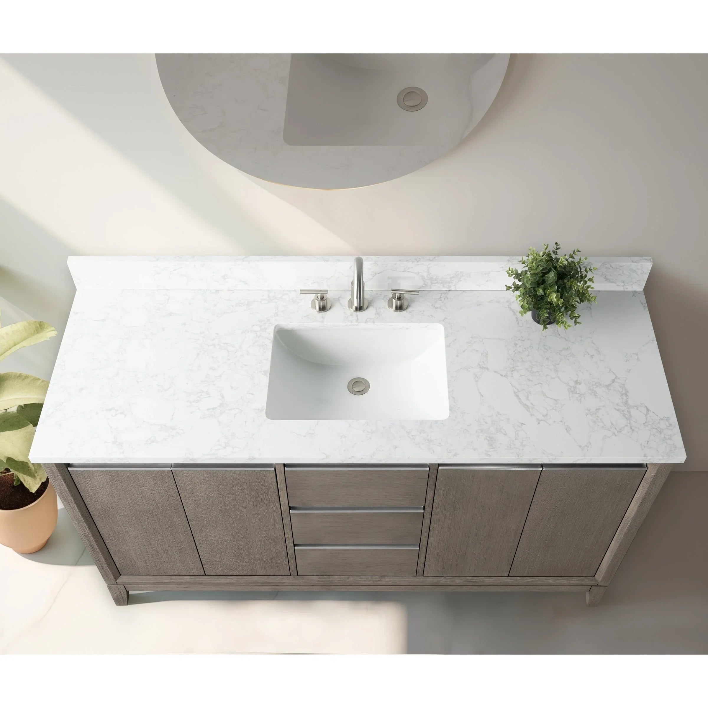 Mueble de baño Vanity Art con lavabo de cerámica y encimera de mármol de ingeniería