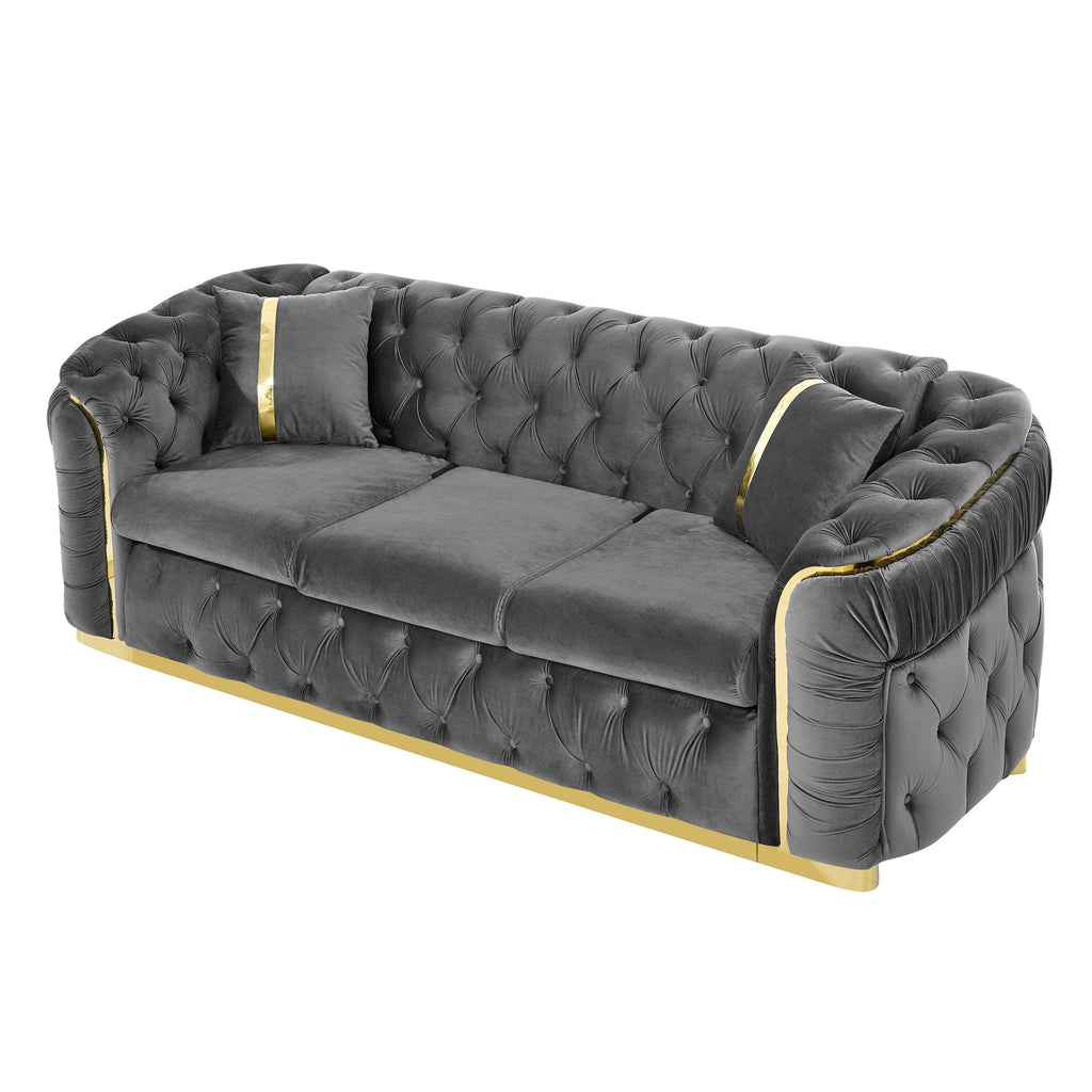 Sofá de 3 plazas Velvet de 90.6 con 2 cojines, cojines de alta densidad, detalles dorados y almohadas