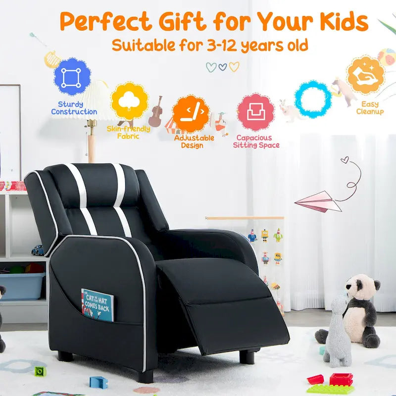 Sillón reclinable para niños Gymax, sofá ergonómico de cuero con reposapiés