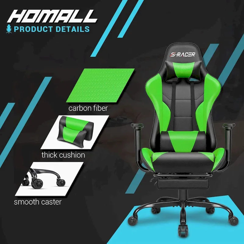 Silla Gamer con Reposapiés - Silla de Escritorio Ergonómica